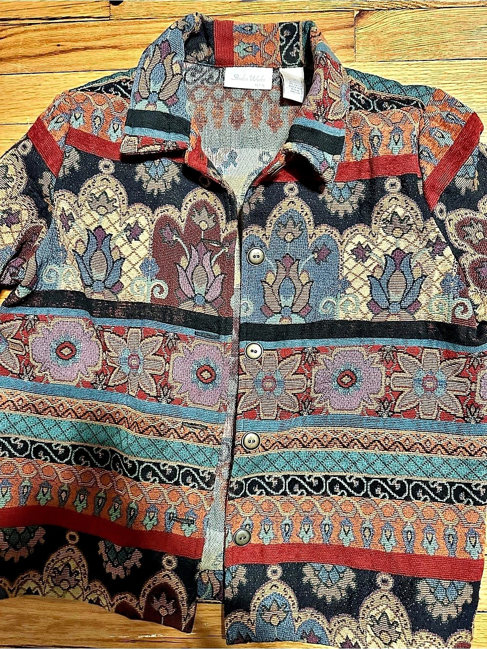 Studio Works Paisley Button-Front Jacket in Blue & Red
